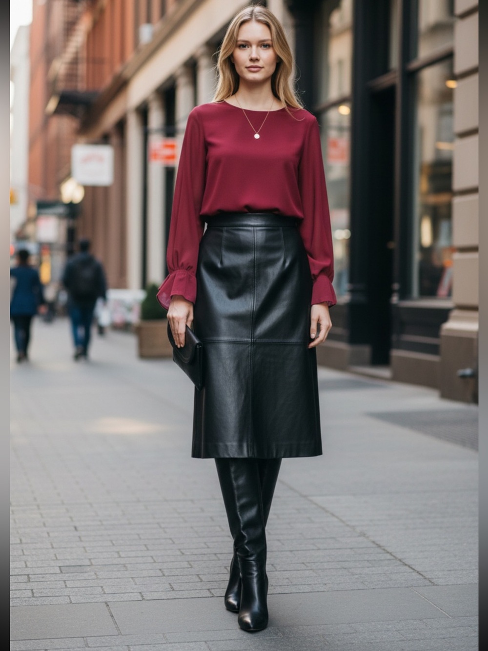 Jade Melody Tan Blouse Long Sleeves in vibrant Crimson Red